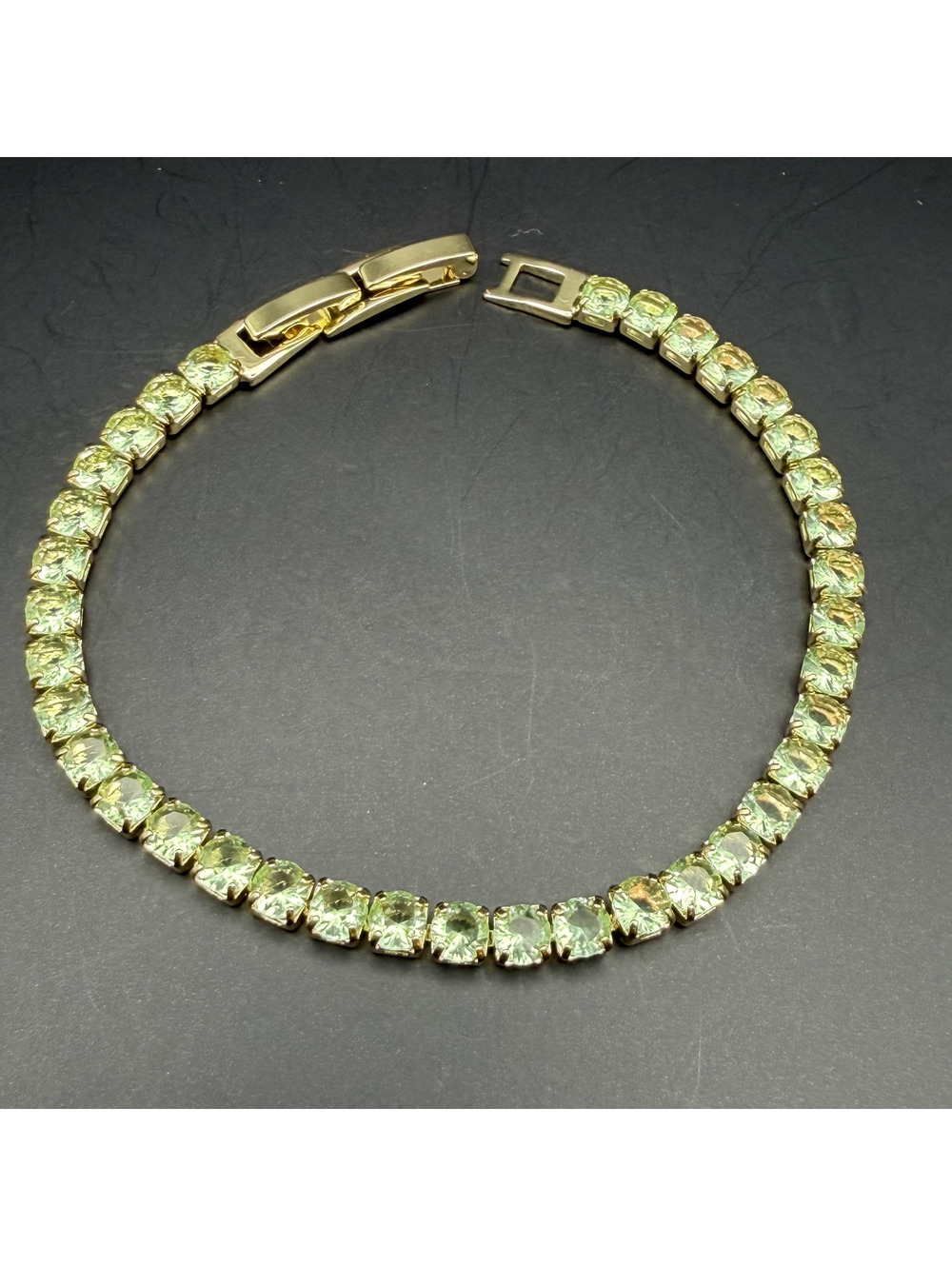 candy+clover light peridot green crystal gold tone tennis bracelet